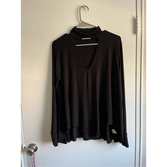 JohnnyBecca Womens Small High Neck Oversized Black Soft Stretchy Cutout Basic Bl - Picture 1 of 4